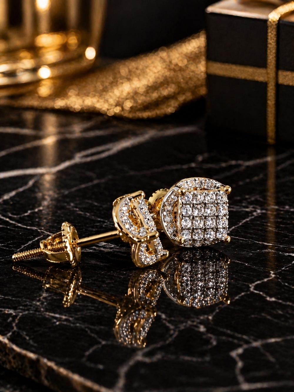 Gold Round Bow Cluster Stud Earrings